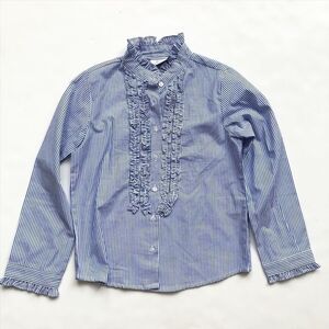 epk blue stripe ruffle button down shirt EUC 8Y